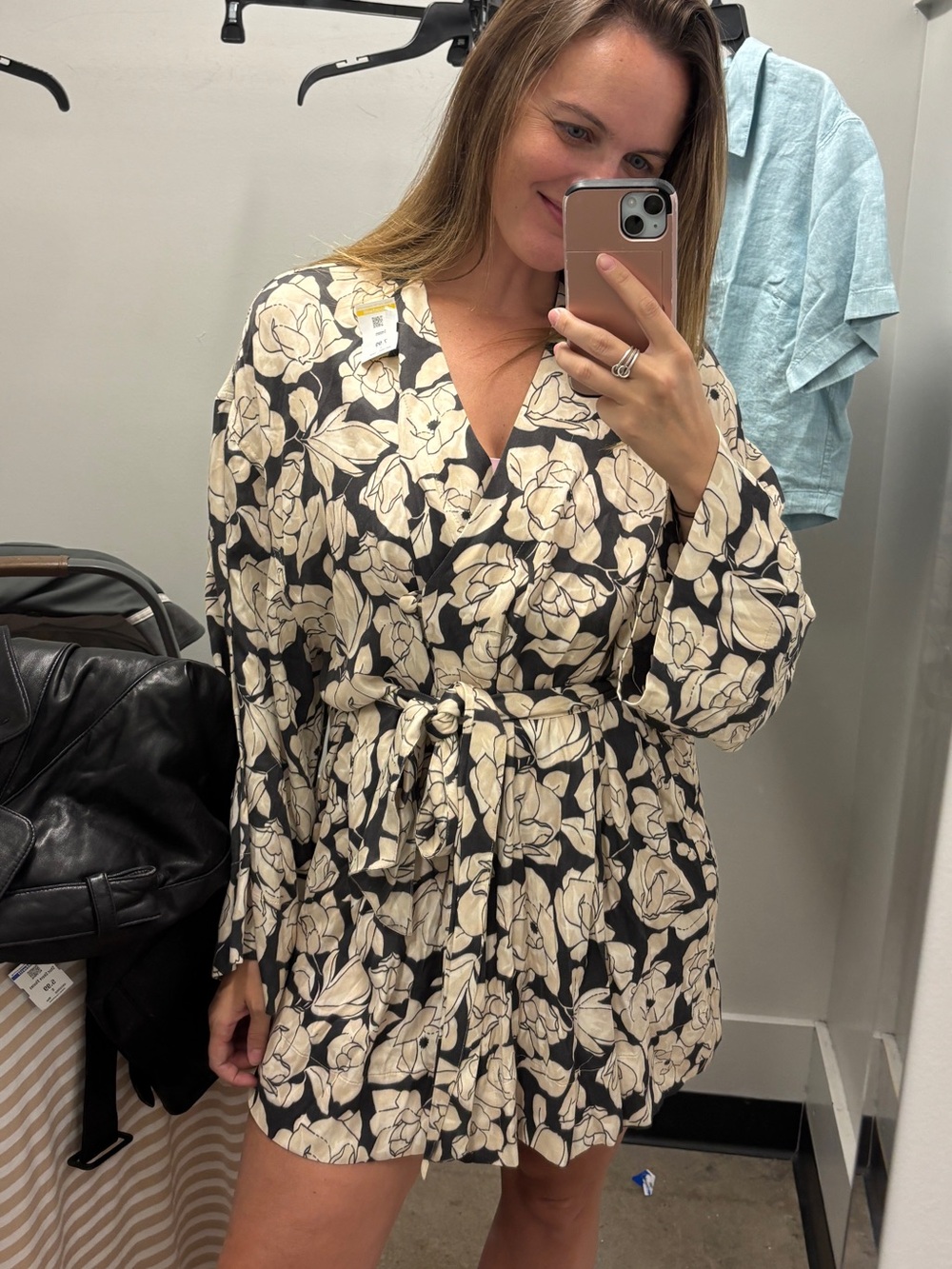Nanushka Lara Porcelain Rose Floral Wrap Mini Dress XS